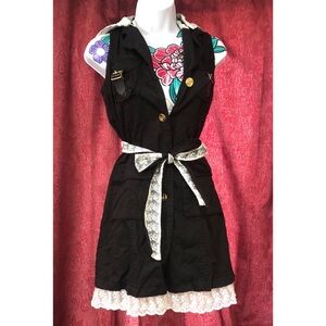 NWT Black Button Dress with Lace Trim